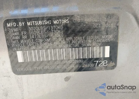 2019 Mitsubishi Mirage Le from USA, damaged, VIN ML32A5HJXKH002930